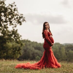 Elegant Red Maternity Gown
